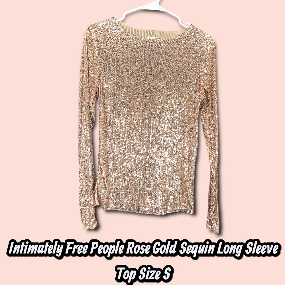 Preowned Intimately Free People Rose Gold Sequin Long Sleeve Top Size S